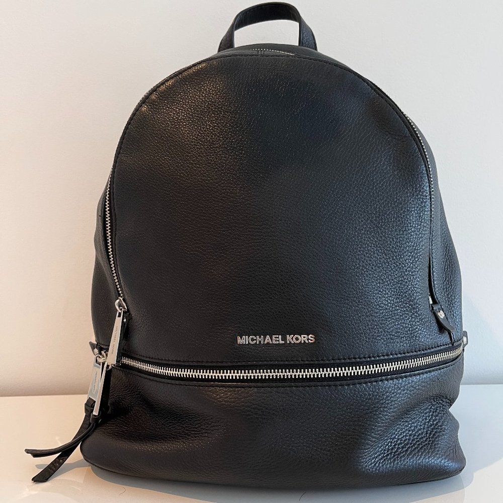 Michael Kors Large Rhea Backpack, Black with Silver Hardware